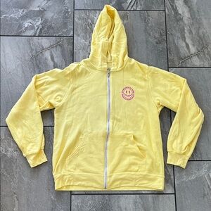 😊 Cyclebar Zip Up Sweatshirt Hoodie Size Large Yellow Smiley Face Glow Big